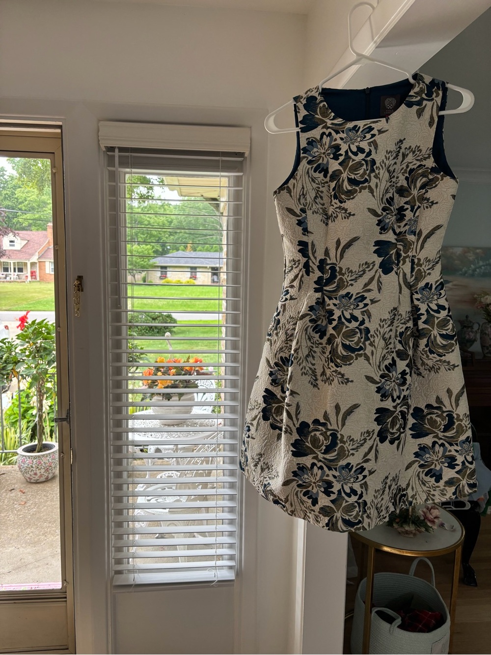 Vince Camuto Ivory Dress with Navy Floral Pattern